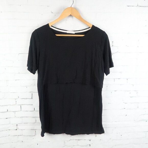 SMALL SHOW BLACK SHORT SLEEVE ROUND NECK NURSING MATERNITY SHIRT SIZE SMALL - Picture 1 of 8
